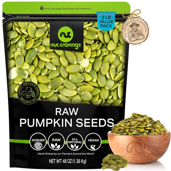 NUT CRAVINGS - Raw Pumpkin Seeds Pepitas, Unsalted, Shelled, (48oz - 3