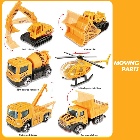 SEERMIA 21-pieces Set 6 14 mini construction vehicles Cake Decoration Tower Crane truck cake toppers construction