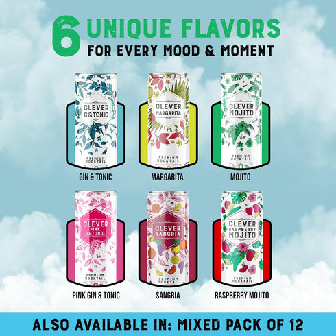 70 Pack 12 (12 oz CLEVER - Mojito, Nonalcoholic Mocktails for Any Occasion, Sugar-Free Beverages with Botanical