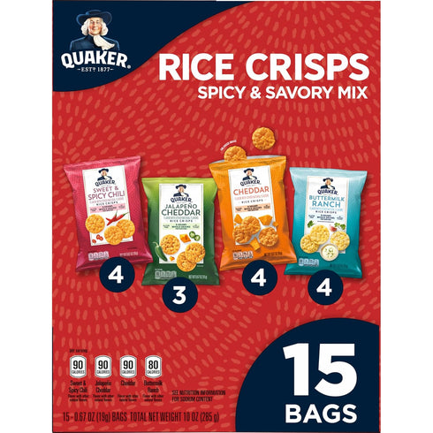 4 15 count Quaker Rice Crisps, Flavor Spicy and Savory Variety Mix