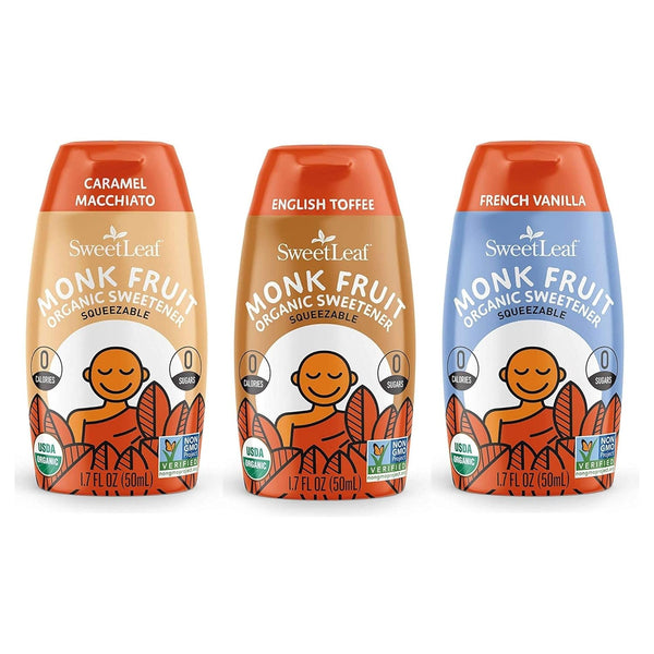 SweetLeaf Organic Monk Fruit Sweetener - Sugar Free Monkfruit Sweetener, Keto Syrup for Coffee, Pack of 3