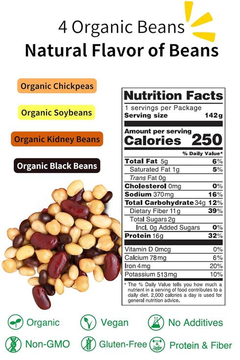 (5oz, 6packs) Eat More BeansOrganic Fully Cooked Super Bean Mix, steamed bean, healthy salad toppings, plant-based