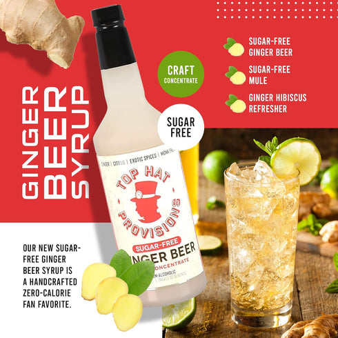32 32oz Top Hat Keto Sugar Free Diet Ginger Beer Syrup - Made with Organic Monk Fruit Zero Sugar Ginger Syrup for Soda