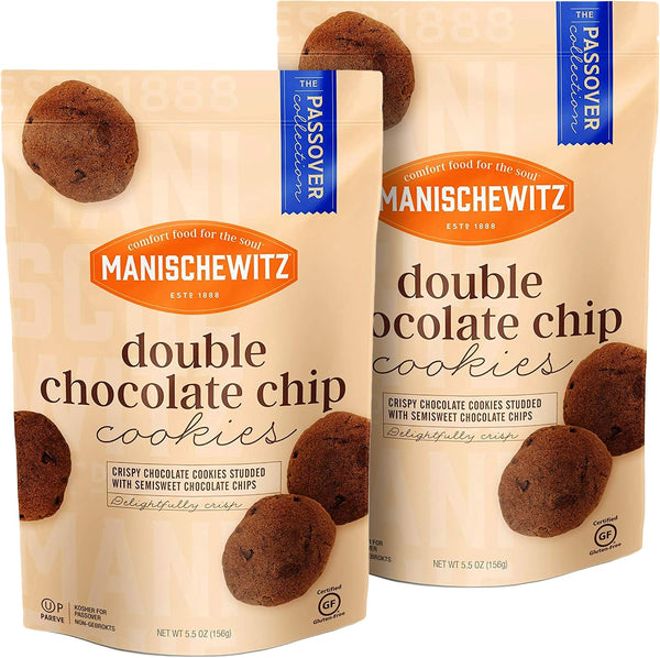 Manischewitz Gluten Free Double Chocolate Chip Cookies 5.5oz (2 Pack), Grain Free,