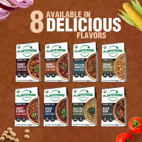 (16.9 oz, 2 PLANTSTRONG Chili & Stew USDA Organic, Non-GMO, Plant-Based, Vegan, Gluten-Free, Oil-Free, Lightly Salted