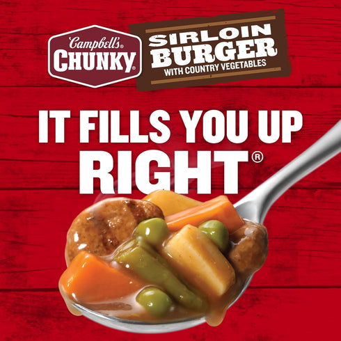 Country 18.8 oz Campbells Chunky Soup, Sirloin Burger With Vegetables Beef Soup, Can