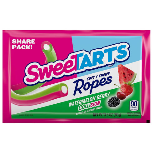 3.5 oz (Pack 12) SweeTARTS Ropes, Candy, Watermelon Berry Collision, Soft and Chewy