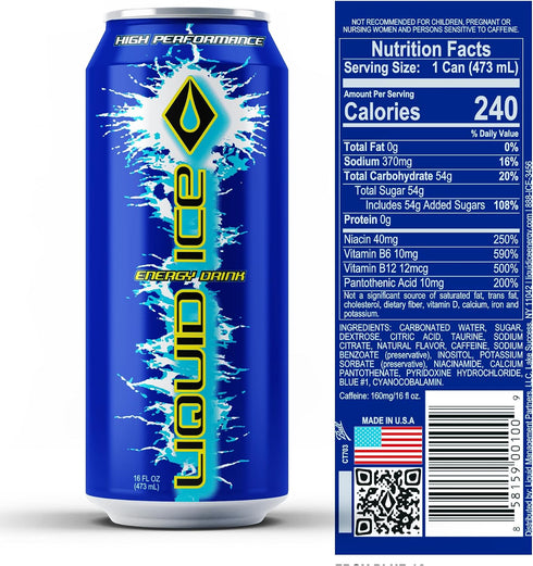 (16 Oz, 12 Count) Liquid Ice Energy Drink - Arctic Berry Fl