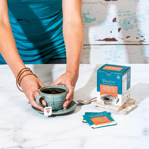 3x 10 (Pack 4) Teeccino Dandelion Caramel Nut Tea - Caffeine Free, Roasted Herbal Tea with Prebiotics, More Herbs than