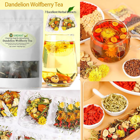 (1Bag(12pcs)) Dandelion Wolfberry Tea Bags,Dandelion Wolfberry Tea Organic Kidneys & Liver Tea Chinese Wolfberry Tea