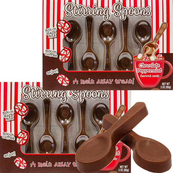 Fruidles 2-Pack Milk Chocolate Peppermint Flavored Stirring Spoons, Candy Hot Stirring Edible