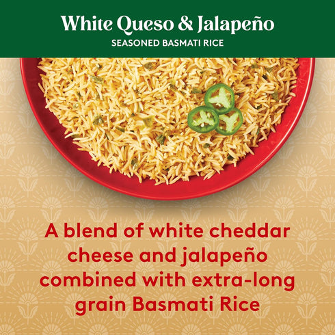 8.5 oz (Pack 6) Royal White Queso & Jalapeno Basmati Rice - Ready to Heat Basmati Rice - Microwavable Pouch