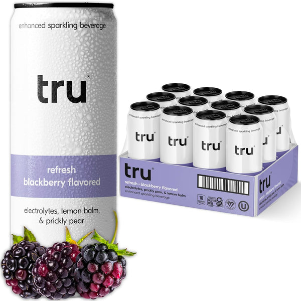 Tru Refresh Seltzer, Sparkling Water with Electrolytes, Prickly Pear, Lemon Balm &