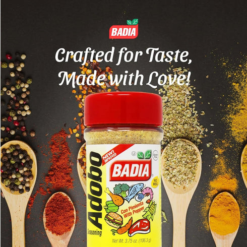 3.75 oz Badia Adobo with Pepper, Adobo con Pimienta Smoky, Spicy & Savory for Meats, Chicken, Seafood, & Veggies