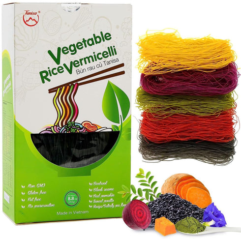 TANISA 5 Natural Vegetable Color Vermicelli Rice Noodles, Gluten Free Ramen Noodles, Non GMO, Low Carb, 8.8 oz