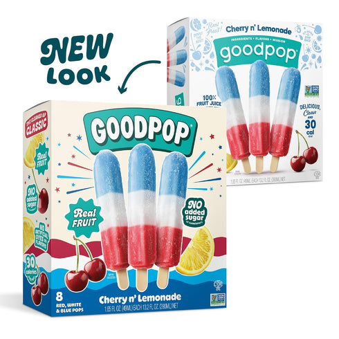 100% 8 Count GoodPop - Organic Cherry N' Lemonade Assorted Freezer Pops - Fruit Juice, No Artifical Dyes or Flavors, No