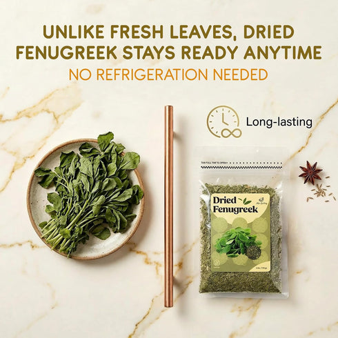 6 Oz (170g) Miss Spring Dried Fenugreek Leaves | Kasuri Methi | Non-GMO, Gluten Free, No Preservatives | Indian Origin