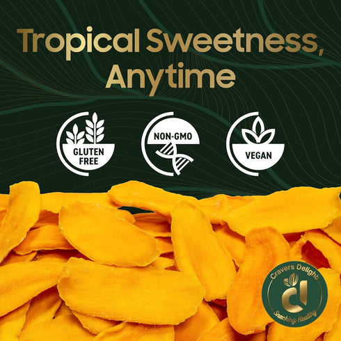 (2 Lb) Cravers Delight Lightly Sweetened Dried Mango Slices -Sliced Dehydrated Mango Dried Fruit in Bulk, Low Sugar