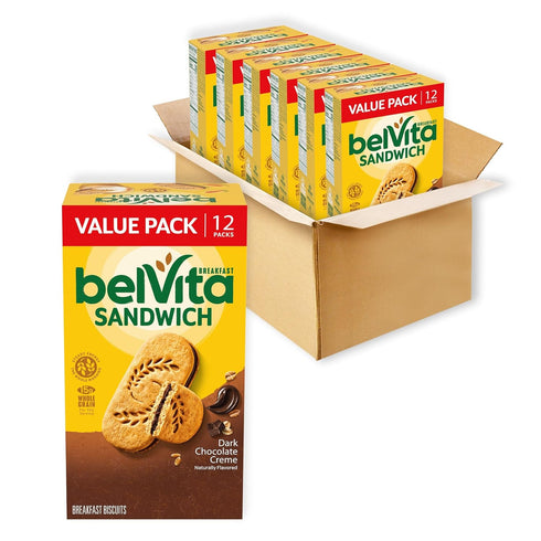 belVita Breakfast Sandwich Dark Chocolate Creme Breakfast Biscuits, Value Pack, 72 Total