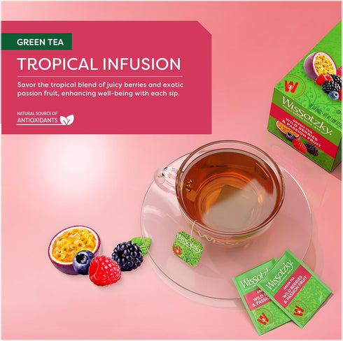 (3 Pack 60 Wissotzky Wild Berries & Passion Fruit Green Tea - Tea Bags) | Antioxidant Rich | Tropical Blend Green Tea