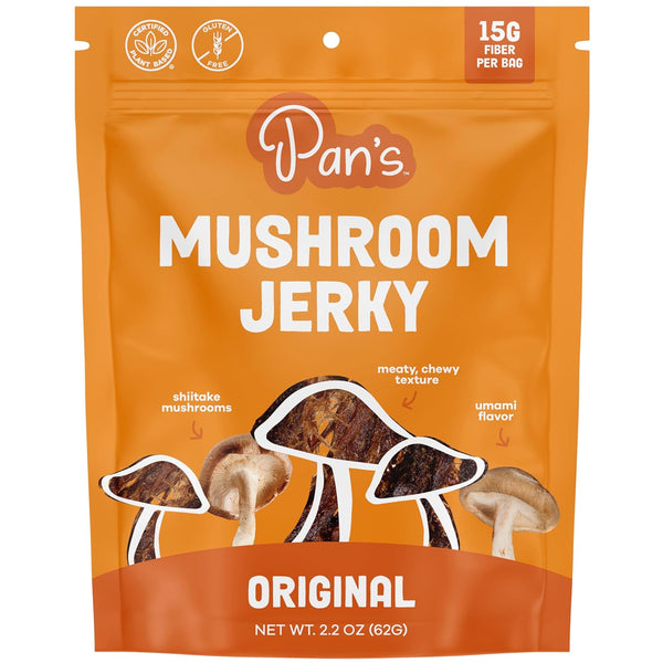 Pan's Mushroom Jerky, Organic, Vegan Snacks, Dried Mushrooms Shitake, Plant based Jerky,