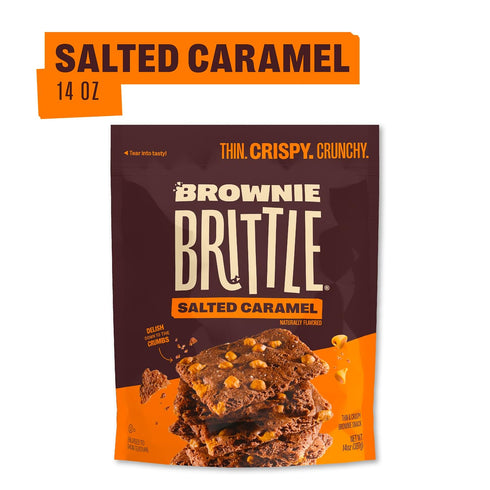 (Pack 1, 14 oz), Brownie Brittle Salted Caramel Thin and Crispy Sweet Snacks of Rich Gourmet Brownie Bites Dessert