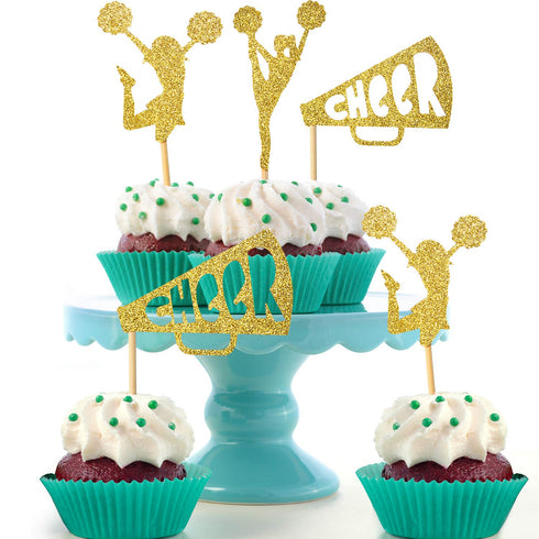 36 Pieces Cheerleader Cupcake Toppers, Glitter Gymnastics Cake Decorations for Girls Birthday Party Favors