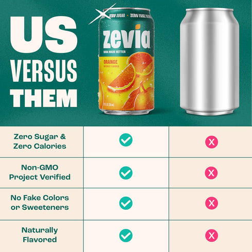 12 oz (24-Pack) Zevia Zero Sugar Soda, Orange, Cans Naturally Sweetened, Non-GMO Project Verified, Gluten-Free, Vegan