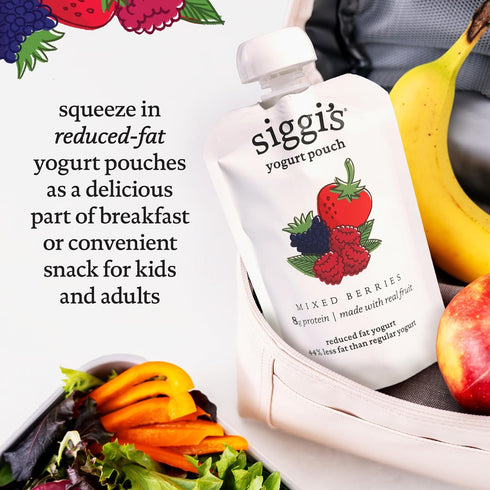 3.5 oz. 4 2% siggi's Kids Lowfat Yogurt Pouches, Mixed Berries, Each, Ct Milkfat