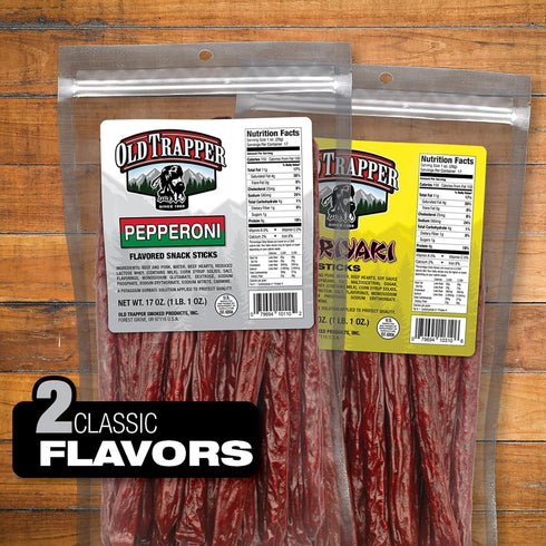 17-Ounce 9 150 (Pack Old Trapper Pepperoni Snack Sticks, Resealable Bag, Natural Wood Smoked Meat Sticks, Grams