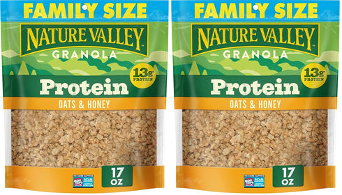 Nature Valley Protein Granola, Oats and Honey, Family Size, Resealable Bag, 17