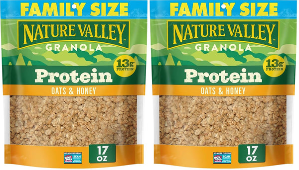 Nature Valley Protein Granola, Oats and Honey, Family Size, Resealable Bag, 17