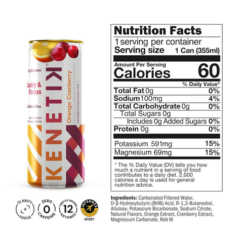 12oz (6-Pack), Kenetik Ketone Focus Drink - Plant-Based D-BHB Bioidentical Ketones for Caffeine-Free Focus & Steady