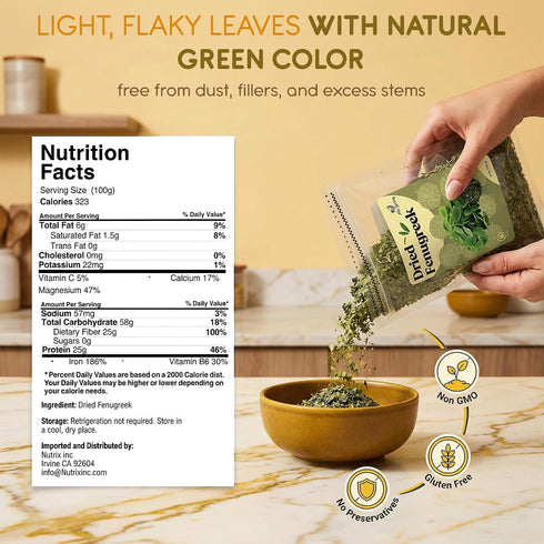 6 Oz (170g) Miss Spring Dried Fenugreek Leaves | Kasuri Methi | Non-GMO, Gluten Free, No Preservatives | Indian Origin