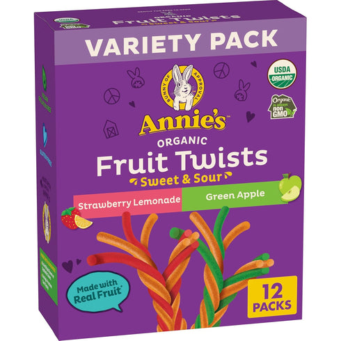 Annie's Organic Sweet and Sour Fruit Twists, Strawberry Lemonade and Green Apple