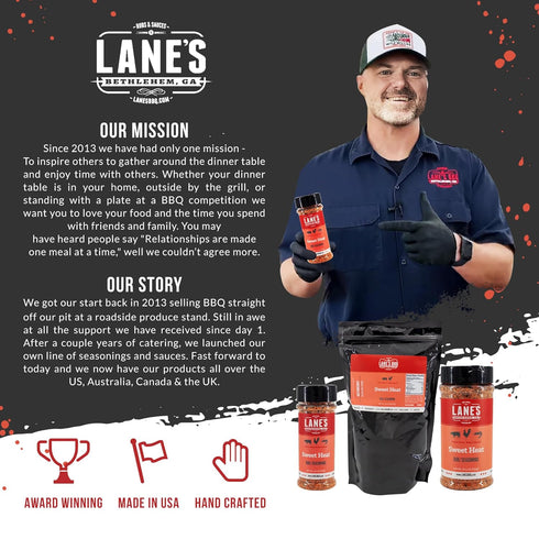 Lane's Sweet Heat Rub Seasoning, All-Natural BBQ Brisket Rub, 4.0 Oz, Made in USA