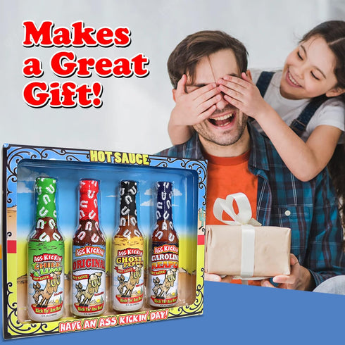 Set 4 Pack 4-5 oz ASS KICKIN' Hot Sauce Gift - - Premium Gourmet Hot Sauce for Chicken Wings and Breakfast
