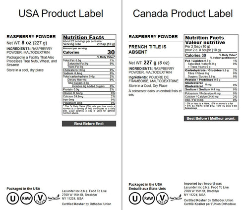 8 Food to Live Raspberry Juice Powder, Ounces Spray-Dried, No Sugar Added, Contains Maltodextrin, Vegan, Kosher, Bulk