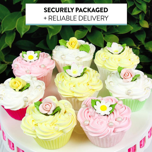 Summer 42 Count 60 Global Sugar Art Blossom, Roses and Leaves Edible Sugar Cake & Cupcake Flowers, Assorted Colors