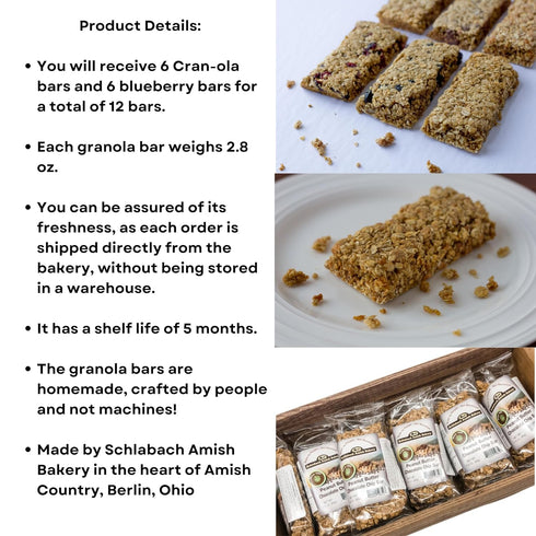 Smalltown Home Pack 12/2.8 oz. Schlabach Amish Bakery Soft & Chewy Granola Bars, Case of Bars (Cran-ola and Blueberry)