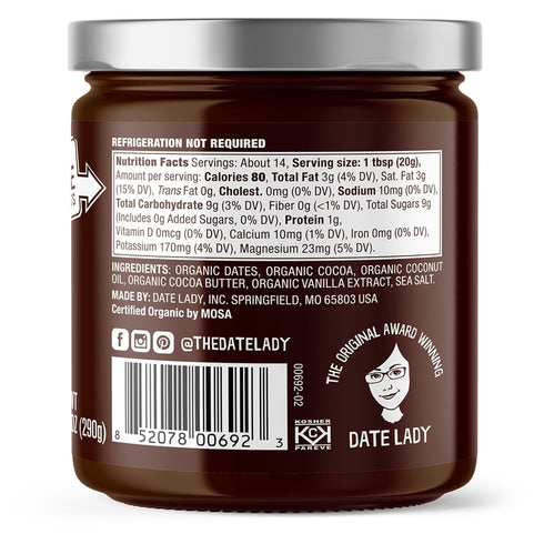 (1 Date Lady Chocolate Date Spread | Organic, Vegan, Paleo, Gluten Free & Kosher, No Added Sugar, No Preservatives Jar)