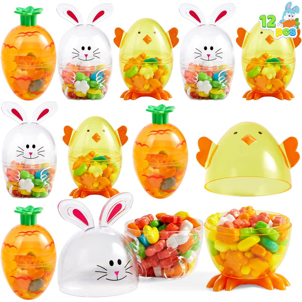 SYNCFUN 12pcs Easter Candy Filled Eggs Shell Carrot, Chick and Bunny Shaped,
