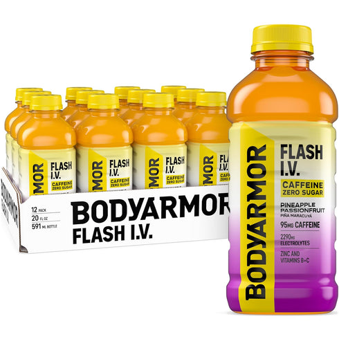 BODYARMOR Flash I.V. Zero Sugar + Caffeine, Pineapple Passionfruit Electrolyte Beverage, Hydration