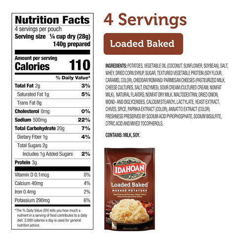 100% 4 4 (Pack 12) Idahoan Loaded Baked Mashed Potatoes, Naturally Gluten-Free, Real Idaho Potatoes, servings per bag