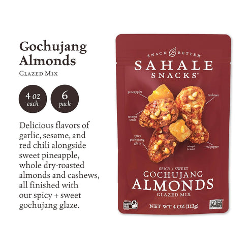 4 (Pack 6) Sahale Snacks Gochujang Almonds Glazed Mix, Kosher, Gluten Free, Ounce