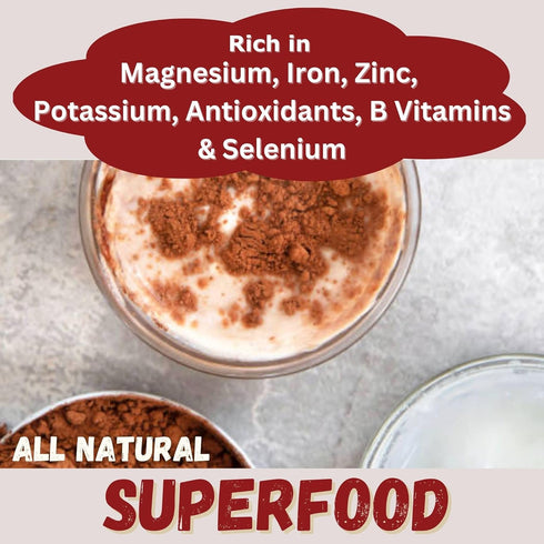 8oz Cacao & Reishi Mushroom Blend Powder, - Organic, Non-GMO, Vegan, Gluten Free, Keto Bag Antioxidant-Rich Raw Cacao