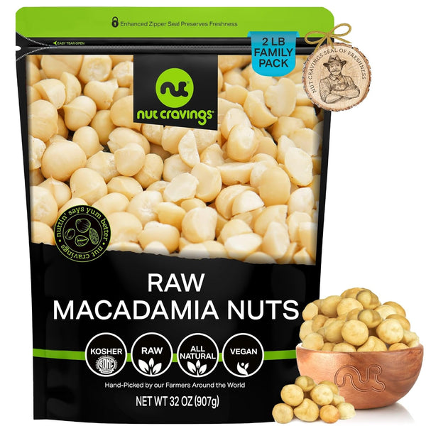 NUT CRAVINGS - Raw Macadamia Nuts, Unsalted, Shelled, (32oz - 2 LB)