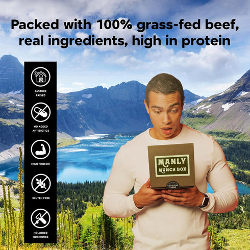 Pack Set, Manly Munch Box Jerky Gift Box, Curated Assortment of High Protein Snacks, Beef & Turkey Jerky Variety Gift