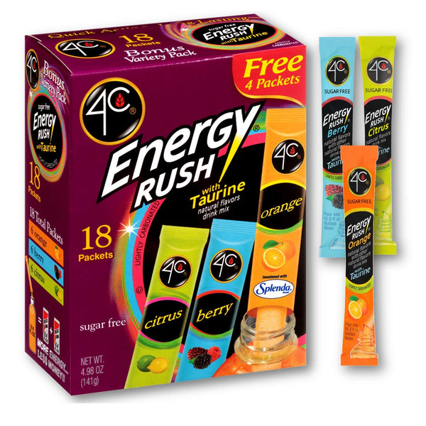 4C Energy Rush Drink Mix, Pack of 2 Boxes, 18 Packets Each, Makes 36 Servings, Bonus Variety Pack