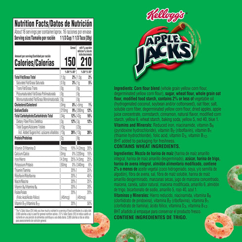 23oz (1 Kelloggs Apple Jacks Breakfast Cereal, Kids Snacks, Family Breakfast, Giant Size, Original, Box Box)
